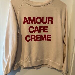 Sezane Cream Sweater with Red Text